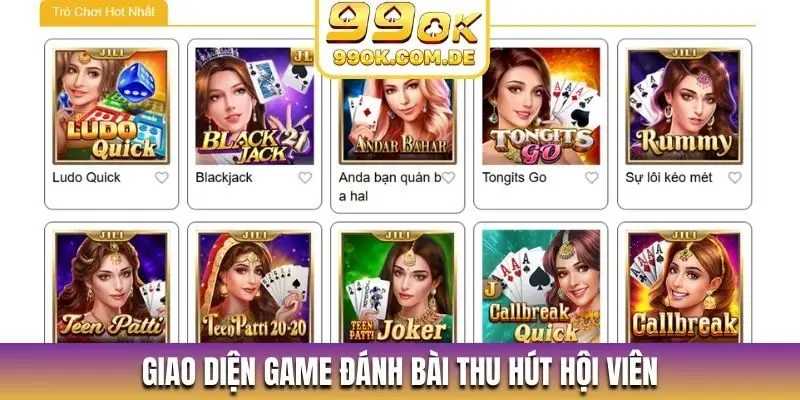 Giao diện game đánh bài thu hút hội viên